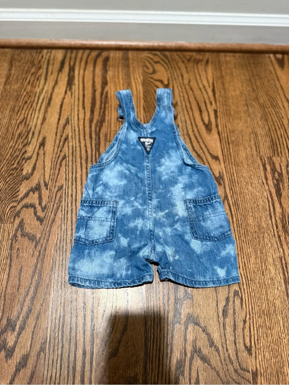 Oshkosh B’gosh Blue Denim Short Overalls with Flag Graphic 12m